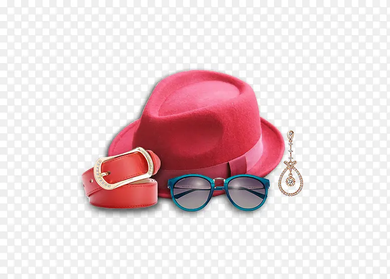 红色帽子皮带墨镜装饰物品