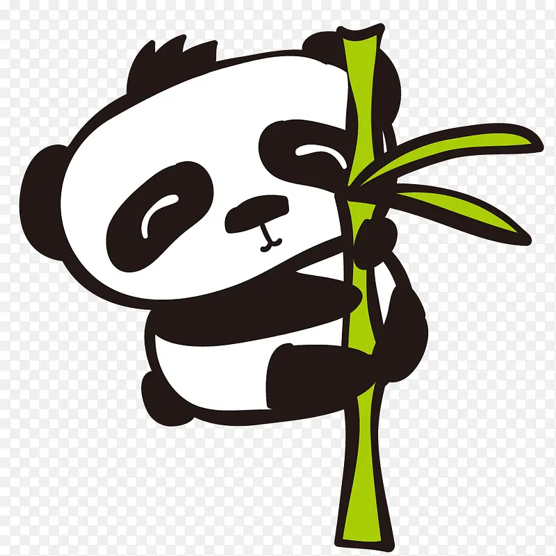 手绘卡通熊猫爬竹子