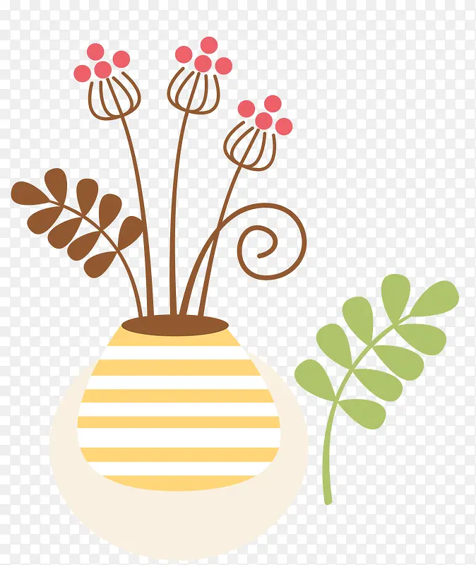 矢量圆形花瓶中的简单花朵