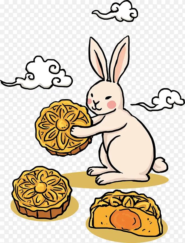 矢量卡通兔子月饼