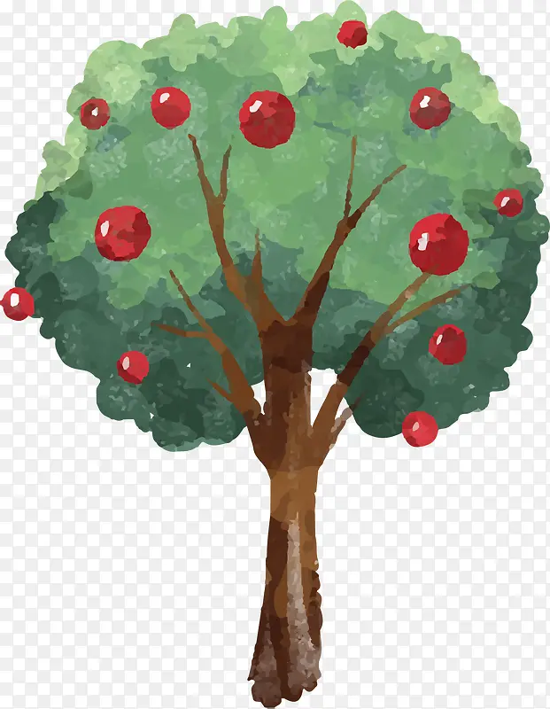 红色结了苹果的大树