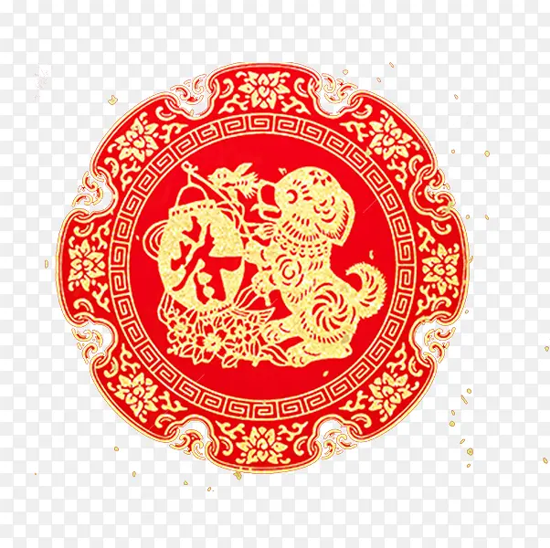 春节红色圆的剪纸