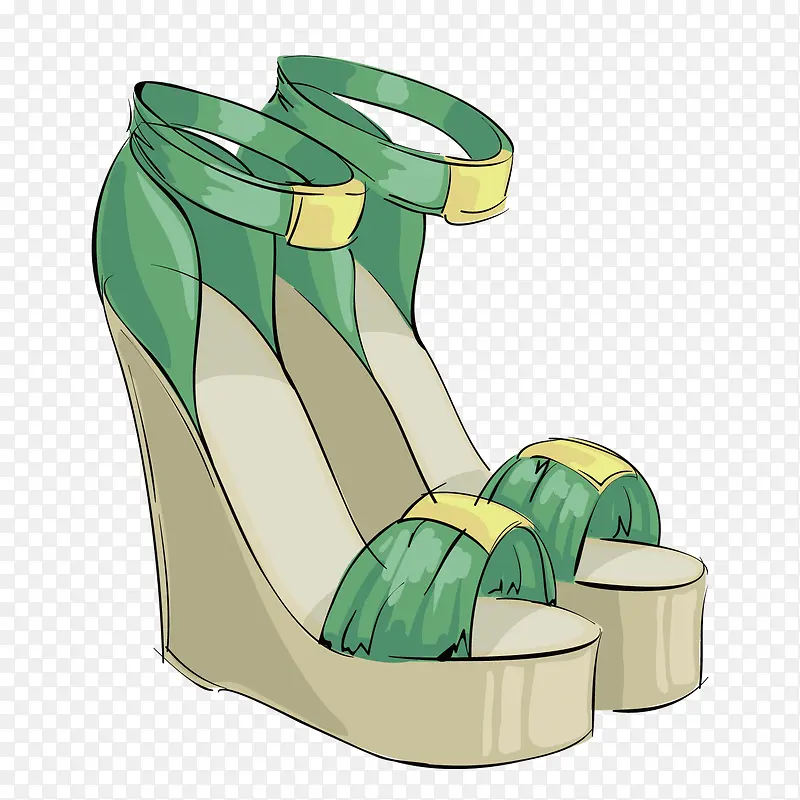 绿色线条高跟女士凉鞋