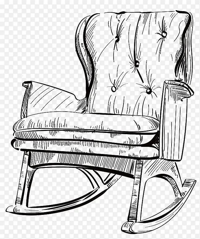 手绘钢笔线条沙发摇摇椅插画