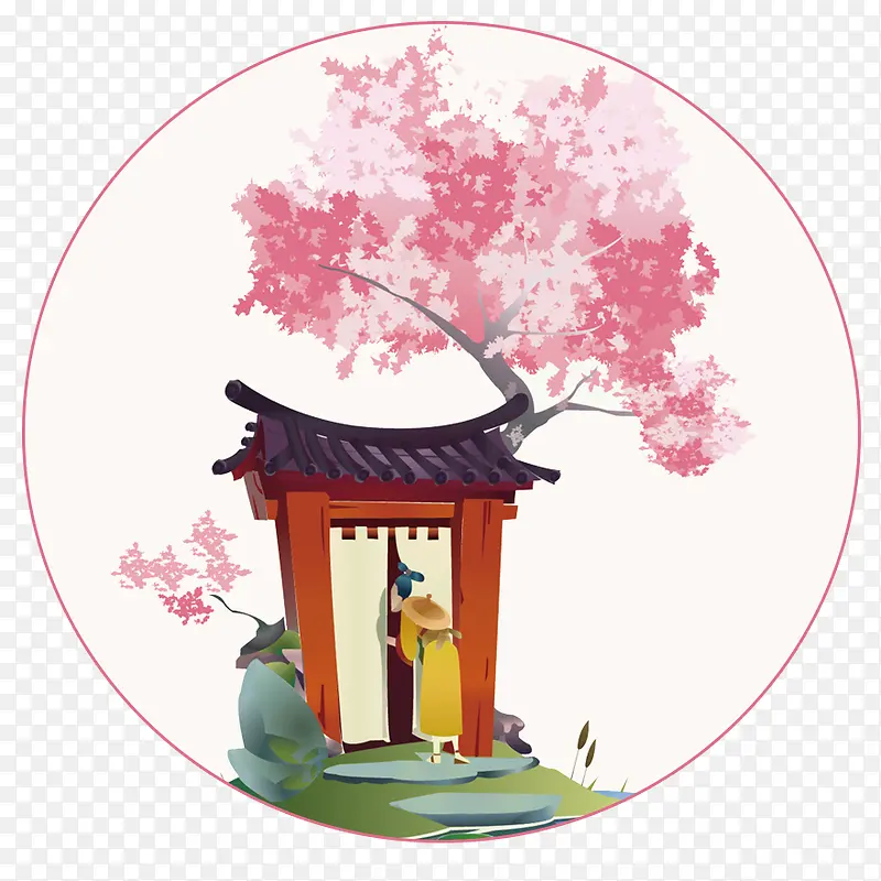 粉色卡通手绘风景海报