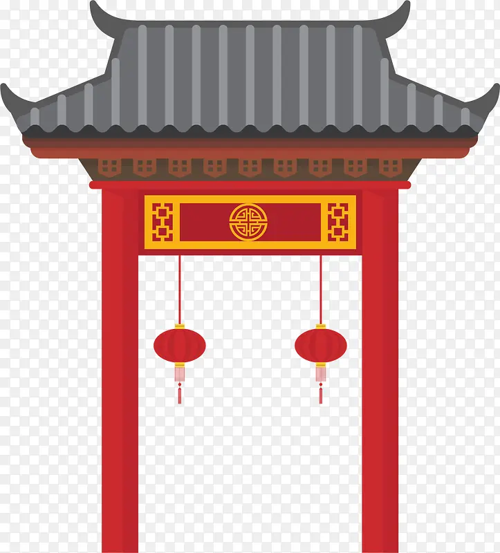 春节红色建筑大门