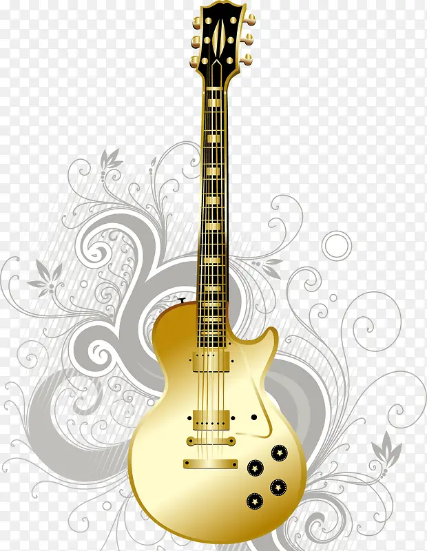 金色吉他乐器灰色花纹矢量