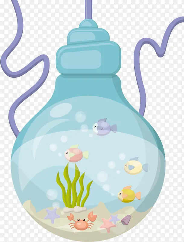矢量卡通灯泡海底世界