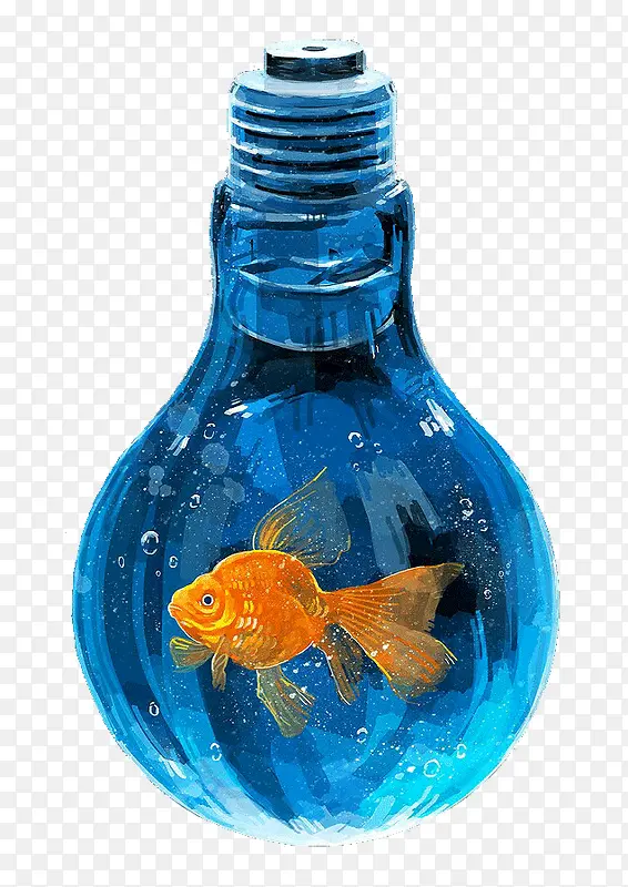 手绘灯泡中的金鱼