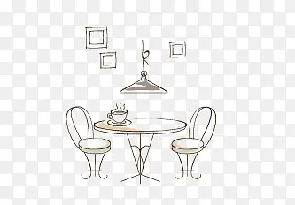 手绘描线休闲椅咖啡杯