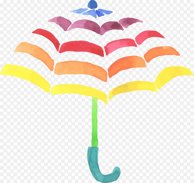 手绘水彩长柄彩虹雨伞