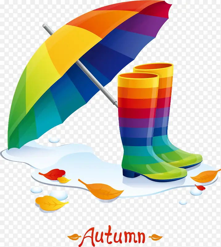 矢量彩色雨伞与鞋子