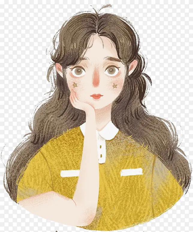 手绘小清新女孩插画素材