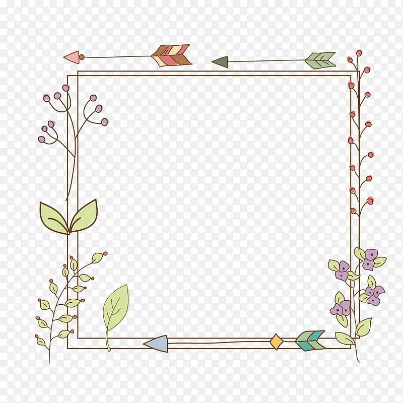 手绘卡通花草羽毛箭花框