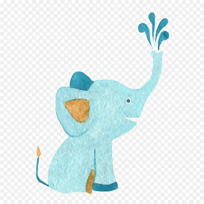 水彩动物蓝色小象