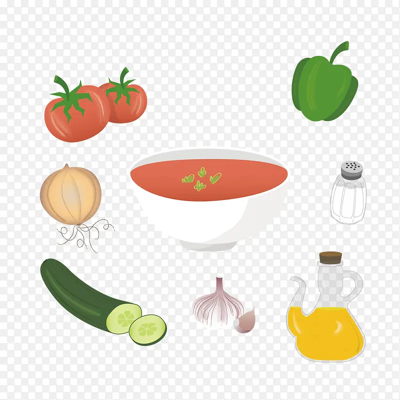 彩绘西班牙蔬菜冷汤食谱矢量素材