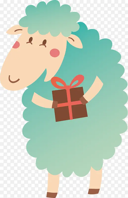 卡通拿着礼物盒的羊