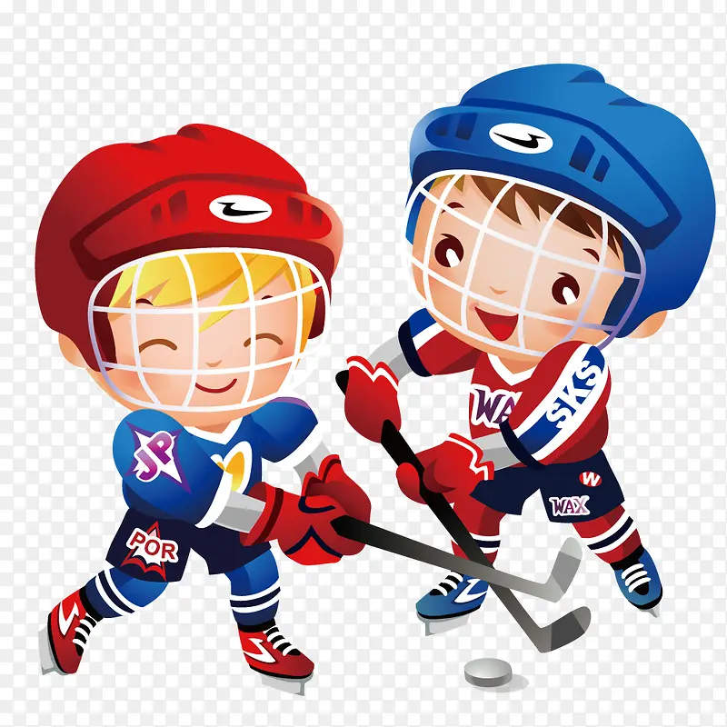 两男孩打冰球