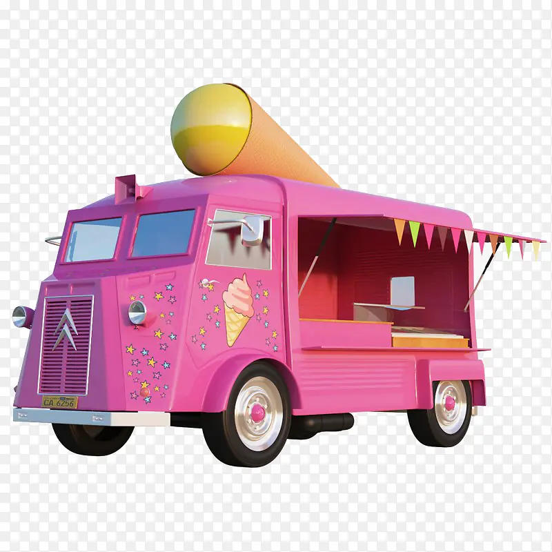 一辆儿童粉色冰淇淋造型早餐车