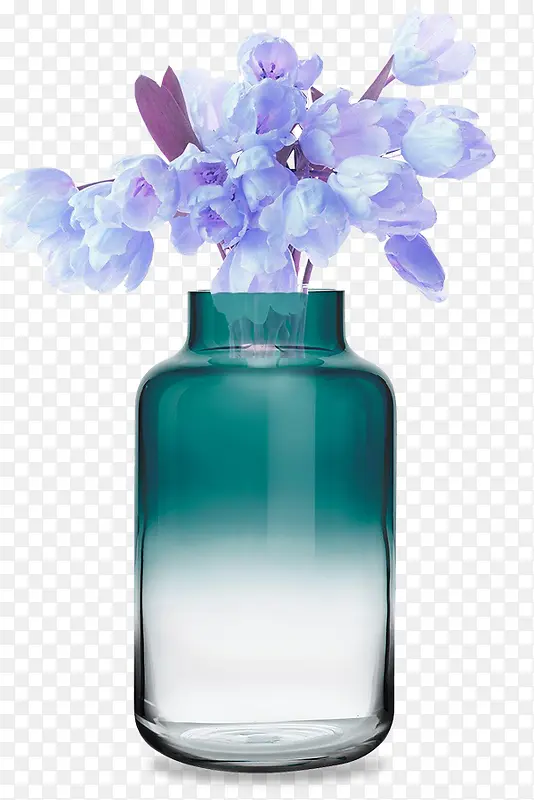 蓝色透明玻璃花瓶PSD