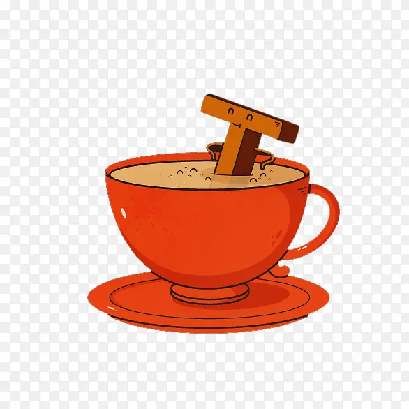 红色咖啡杯和咖啡搅拌棒素材