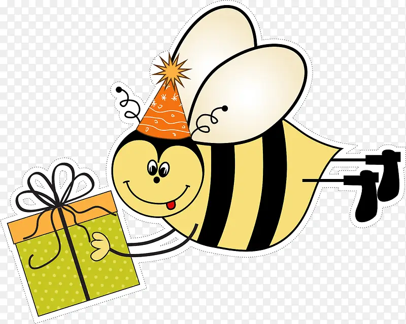 卡通蜜蜂拿着礼盒卡片矢量图