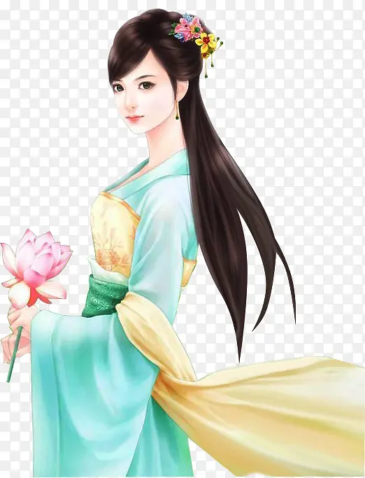 手持莲花的古典美女