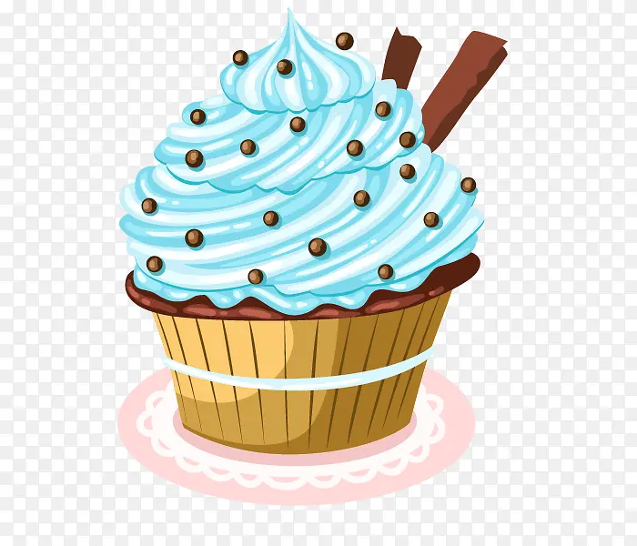 卡通手绘蓝色糖球纸杯蛋糕