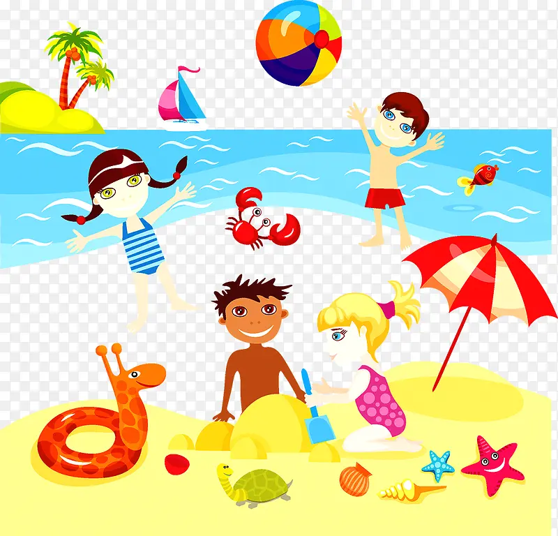 小孩沙滩玩耍