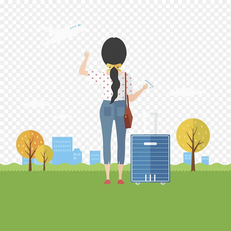 手绘旅行的小女孩免抠图