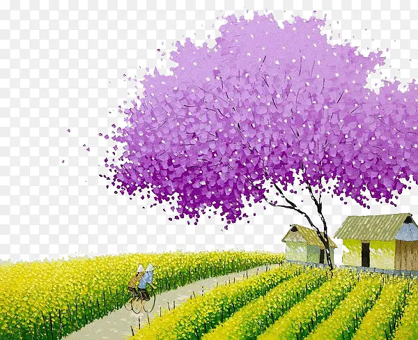 创意紫色树木插画