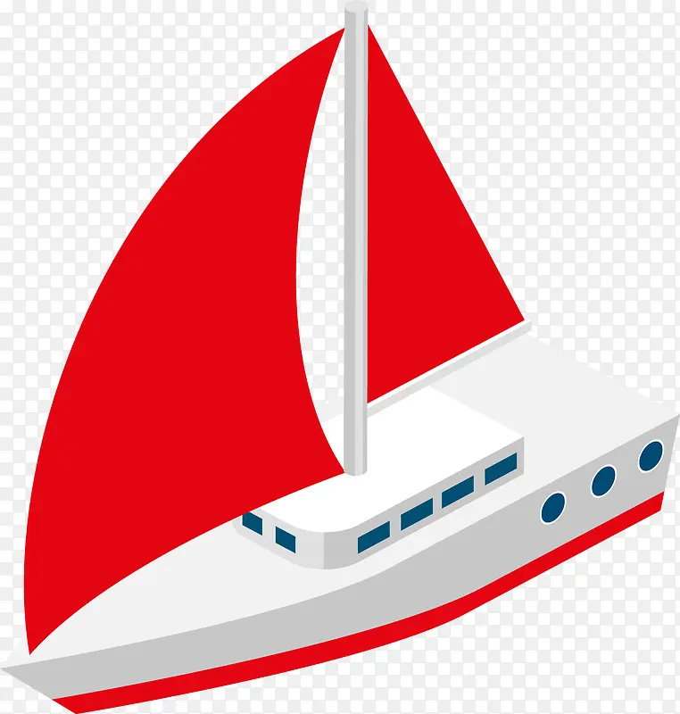 红色卡通帆船图
