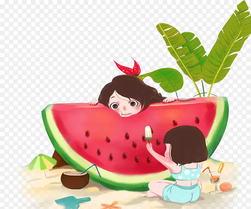 夏季卡通手绘水果西瓜