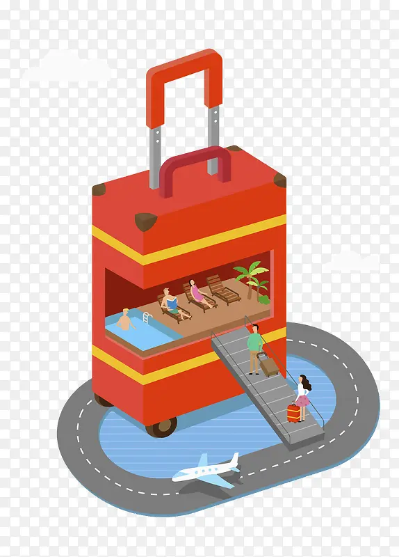 手绘创意的行李箱免抠图