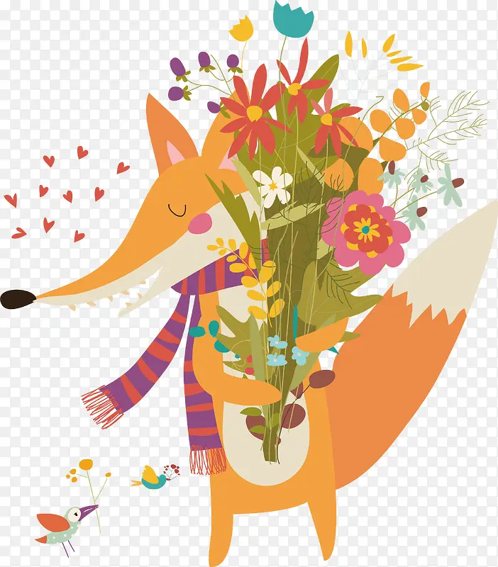 矢量图拿花的的狐狸