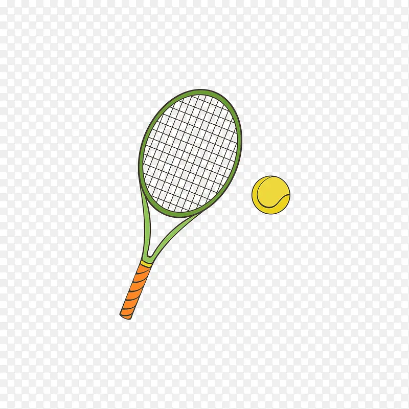 黄色网球和绿色网球拍