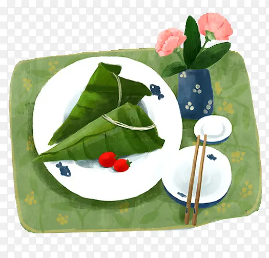 绿色粽子端午节卡通插画