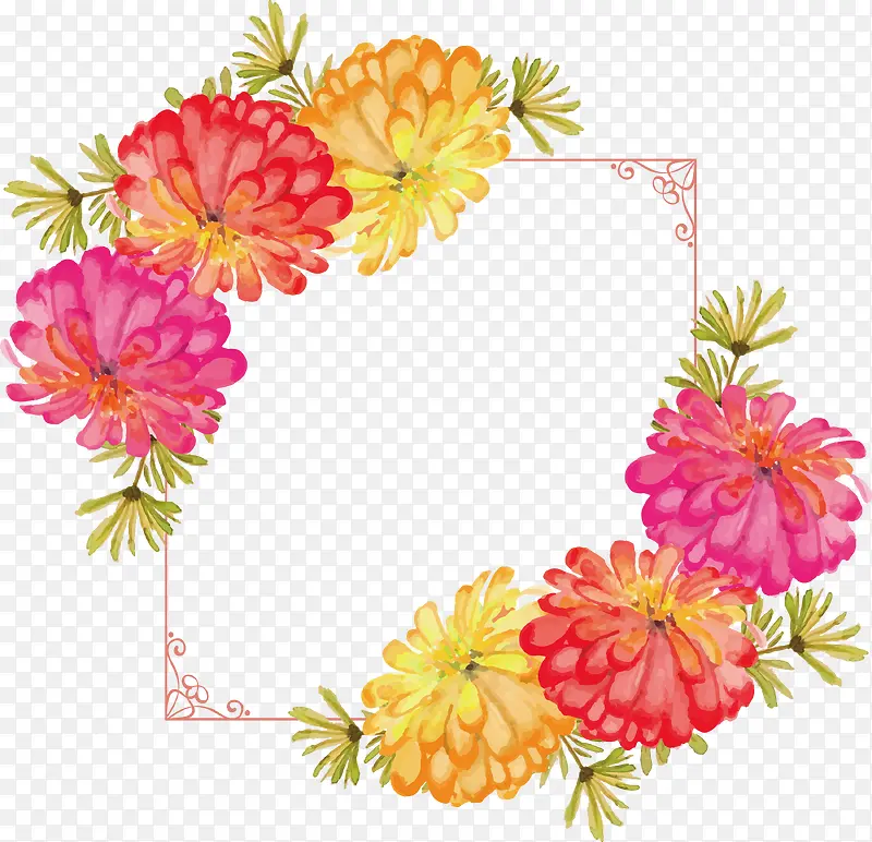 彩色菊花装饰框