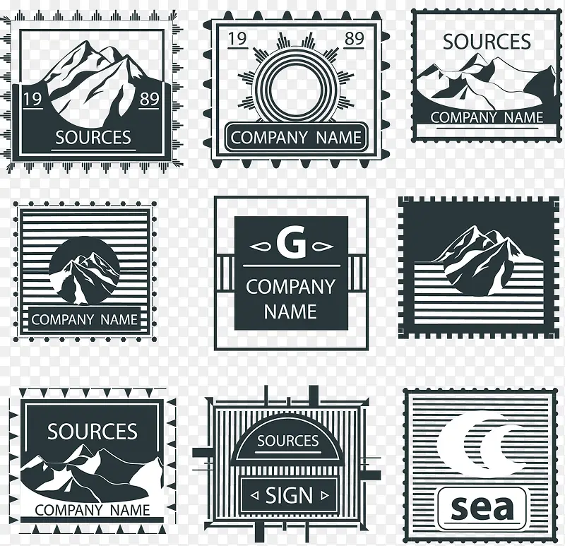 邮票式山峰海洋圆形标志