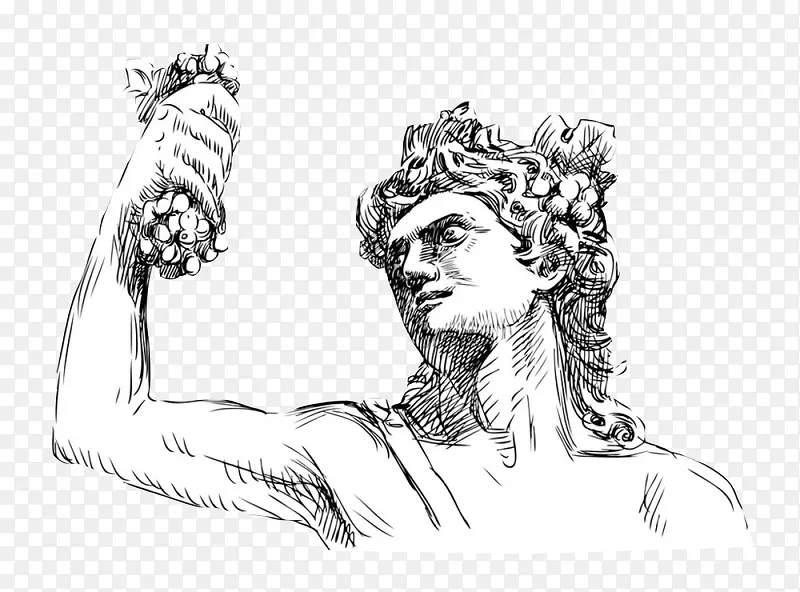 素描拿着葡萄的古希腊神