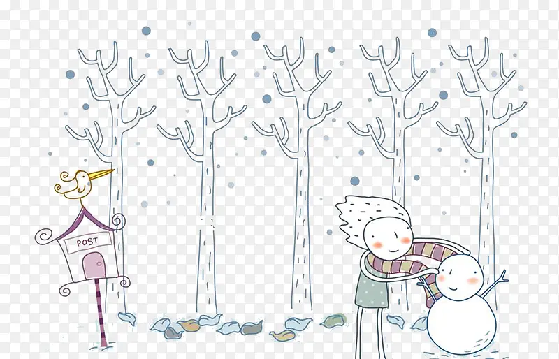 卡通铅笔画手绘堆雪人