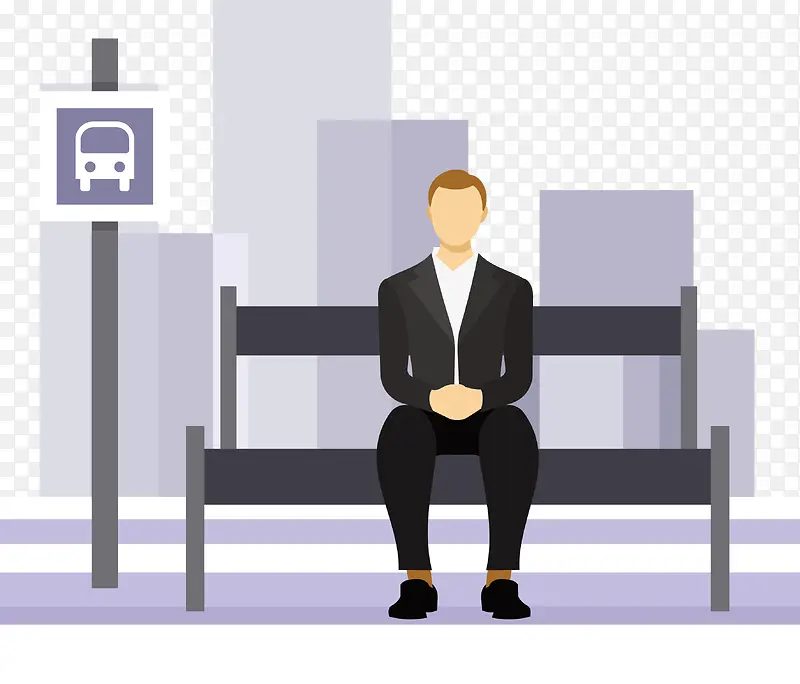 坐在公交站台等车的商务男士