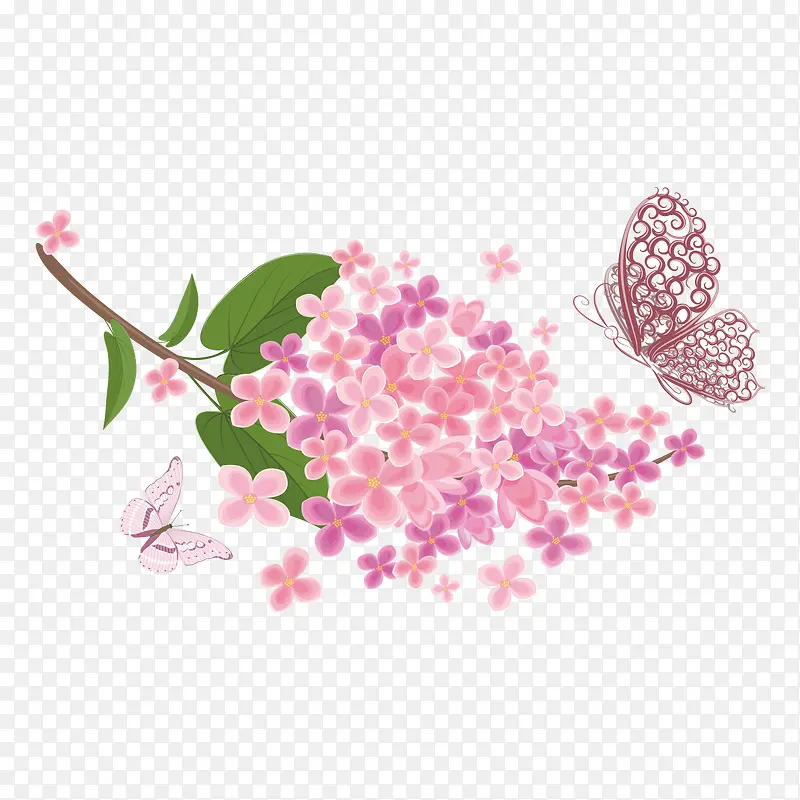 母亲节粉色花朵装饰和蝴蝶