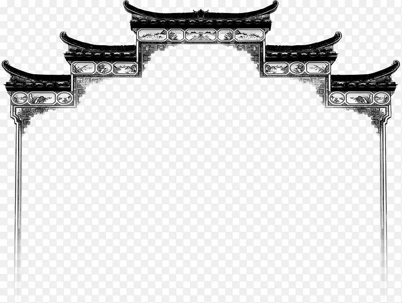 手绘黑色中国风牌坊