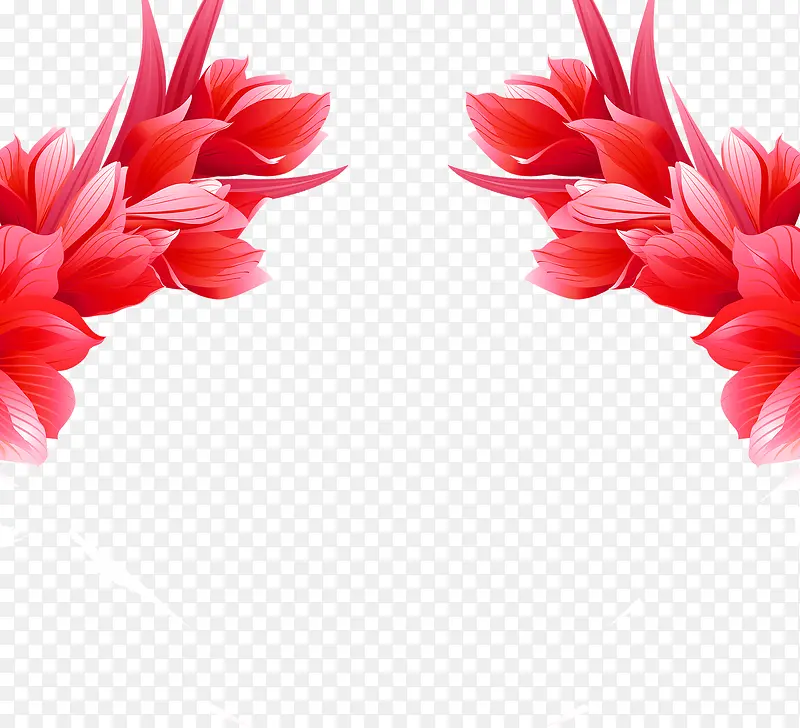 双枝红色花双边装饰