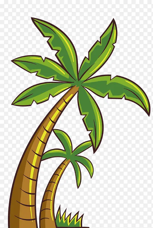 卡通黑色线条沙滩植物椰子树
