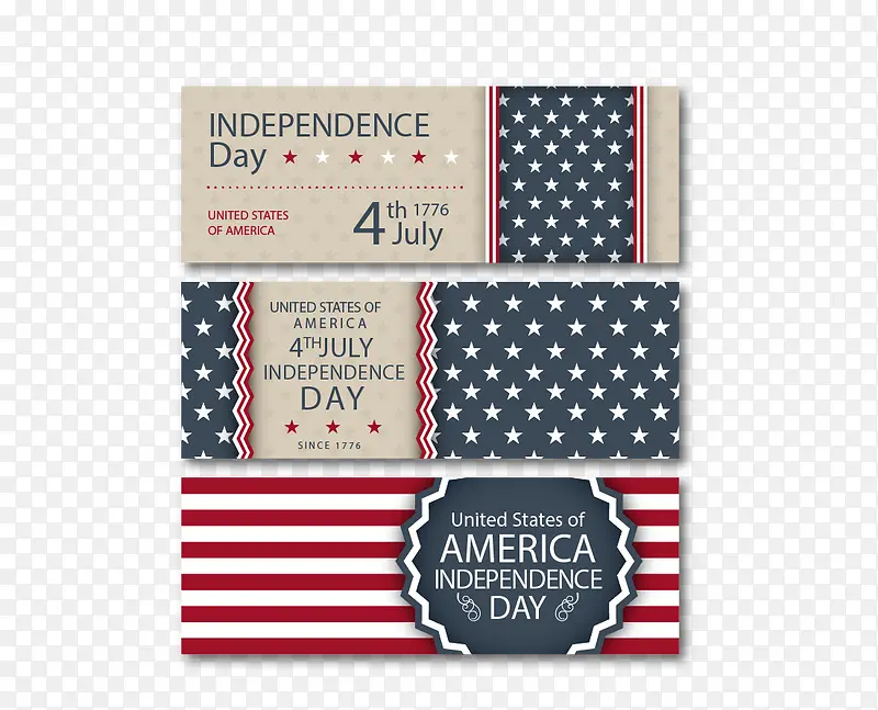 3款美国独立日卡片矢量图
