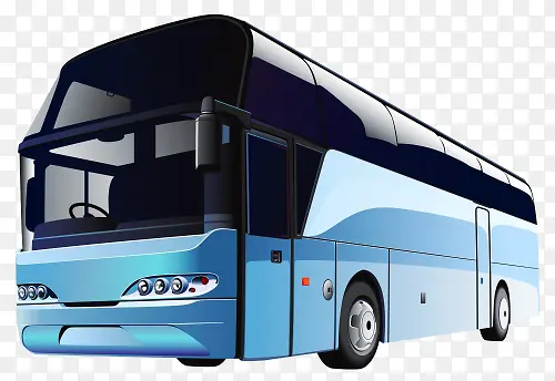 手绘蓝色公交车