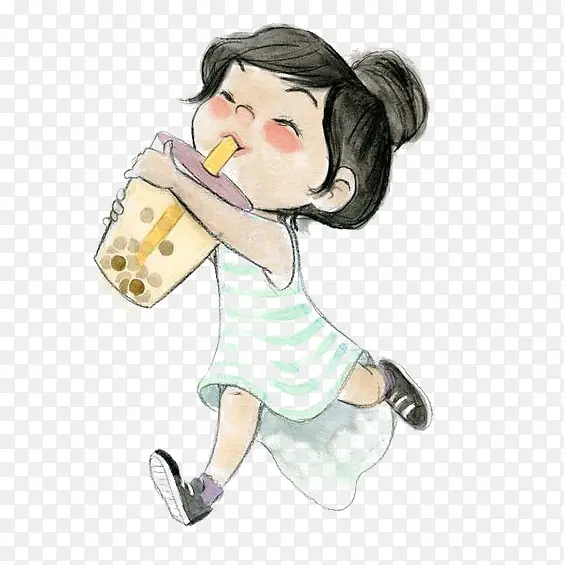 喝奶茶的卡通小女孩PNG图片素材下载_图片编号8436264-PNG素材网