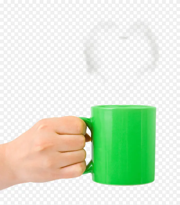 绿色冒热气茶杯